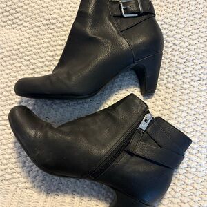 Sam & Libby Black Leather Ankle Booties with Buckle Detail